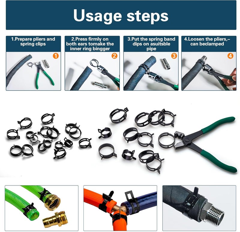 AskWay Automotive spring hose clamps 24-38 mm, 62 pcs fuel coolant pipe clamp tools in 8 sizes, used to fix hose interfaces in automotive, marine, gardening, and industrial applications - Image 4